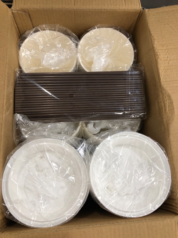 Photo 2 of [100 Pack] 16 oz Paper Coffee Cups, Disposable Paper Coffee Cup with Lids, Sleeves, and Stirrers, Hot/Cold Beverage Drinking Cup for Water, Juice, Coffee or Tea, Suitable for Home,Shops and Cafes 16oz 100Pack
