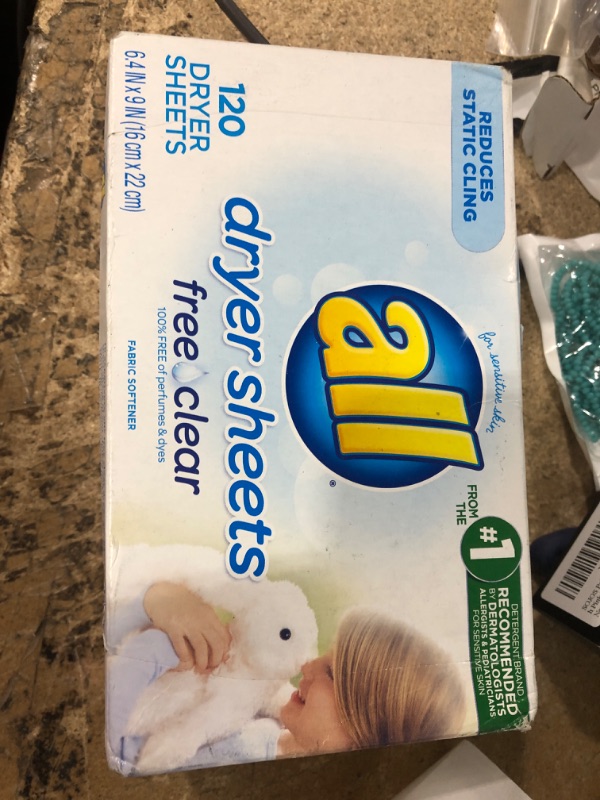 Photo 2 of All Fabric Softener Dryer Sheets for Sensitive Skin, Free Clear, 120 Count