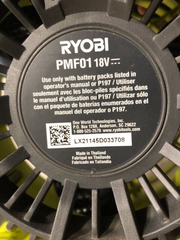 Photo 4 of ***NO BATTERY - UNABLE TO TEST***
RYOBI 18-Volt ONE 2-Speed Bucket Top Misting Fan (Tool Only)