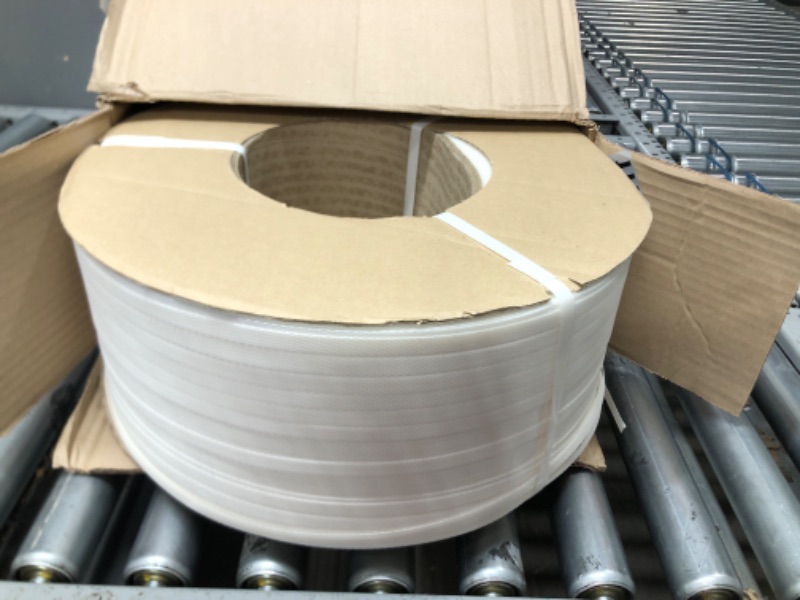 Photo 2 of 1/2" Strapping 9900 Ft Machine Grade 8x8 Core Polypropylene Heavy Duty Grade Strapping, 1 Roll, White 9900 Feet x 8x8 / 1 Roll