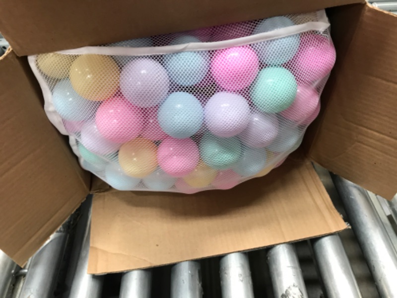 Photo 2 of Amazon Basics BPA Free Crush-Proof Plastic Ball Pit Balls with Storage Bag, Toddlers Kids 12+ Months, 6 Pastel Colors - Pack of 400 6 Pastel Colors 400 Balls