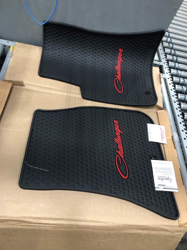 Photo 2 of Lloyd Mats Heavy Duty Signature Rubber All Weather Floor Mats Heavy Duty Rubber Floor Mats for Dodge Challenger RWD 2011-ON (2PC - Red Challenger, Black) 2PC - Red Challenger Black