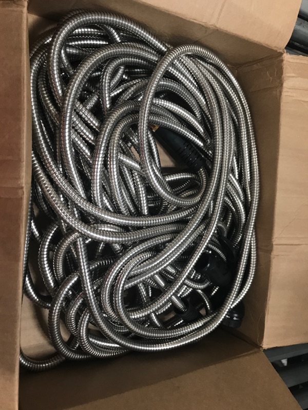 Photo 1 of Tuzoc Metal Garden Hose 100FT, Stainless Steel Heavy Duty Water Hose With 10 Function Nozzle, No-Tangle & No-Kink, Tough & Flexible, Durable and Lightweight, Rust Proof hose for Yard, Outdoor, RV