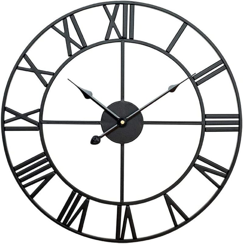 Photo 1 of all Clock Large Retro Metal Roman Numeral Wall Clock - Wrought Iron Mute Wall Clock Living Room Retro Decor Metal Wall Clock-Black_50cm Home Art Decoration Clock Modern Round Wall Clocks