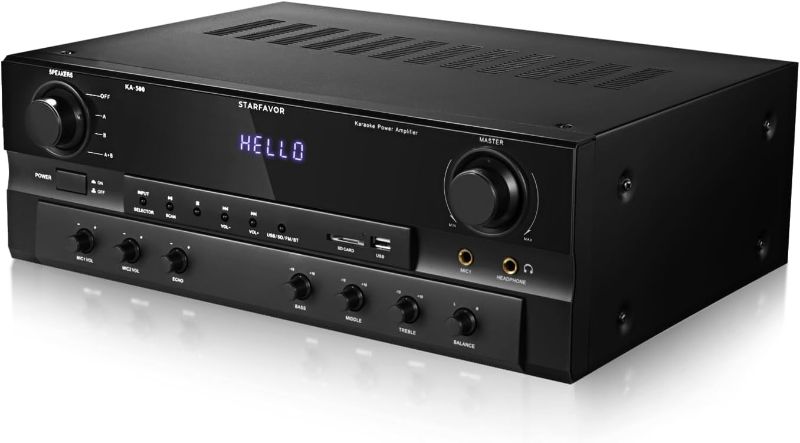 Photo 1 of Starfavor Stereo Receiver 6 Channel Karaoke Home Audio Amplifier 500W Peak Power Speakers AMP with BT Wireless,RCA in,USB,SD,FM,2 MIC in Echo and Headphone Jack KA-500
