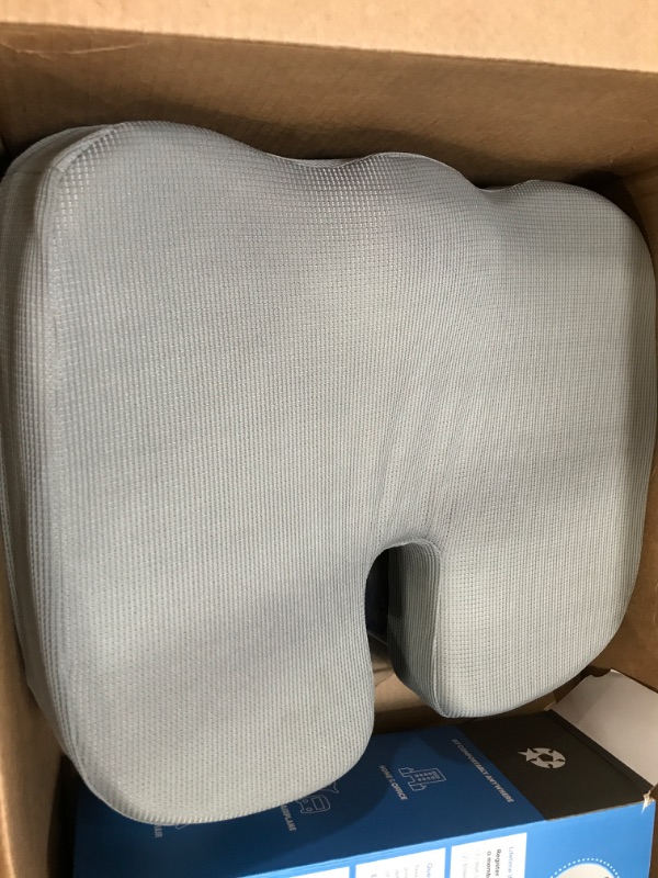 Photo 2 of Seat Cushion Pillow for Office Chair - Memory Foam Firm Coccyx Pad - Tailbone, Sciatica, Lower Back Pain Relief - Lifting Cushion for Car, Wheelchair, School Chair, Computer and Desk Chair Light Gray Mesh 1