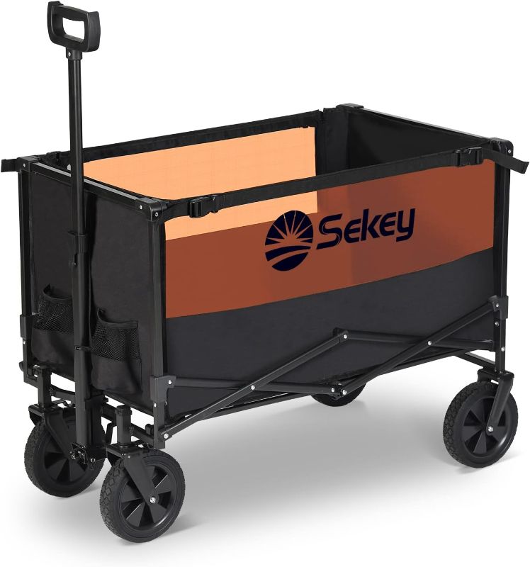 Photo 1 of 
Sekey Collapsible Foldable Wagon with 220lbs Weight Capacity, Heavy Duty Folding Utility Garden Cart with Big All-Terrain Beach Wheels & Drink Holders....
Color:Black and Orange