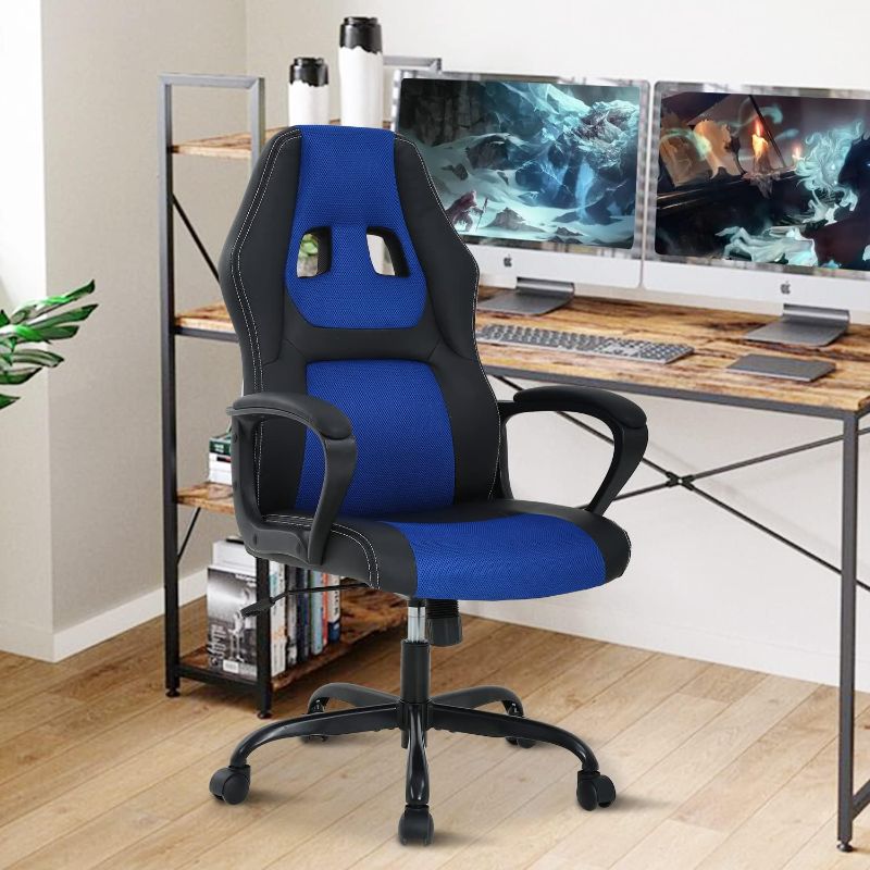 Photo 1 of CL.Store PC Gaming Chair Ergonomic Computer High-Back Racing with Lumbar Support Armrest Adjustable PU Leather Swivel Rolling Executive Office Desk for Home Adults,Blue
