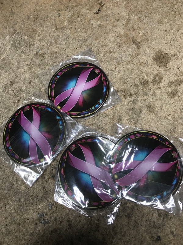 Photo 2 of *FOUR PACK* Retro Personalized Round Metal Sign Faux Stained Glass Breast Cancer Awareness Wreath Sign, Metal Wreath Sign, Round Wreath Sign, lindys Sign Creations