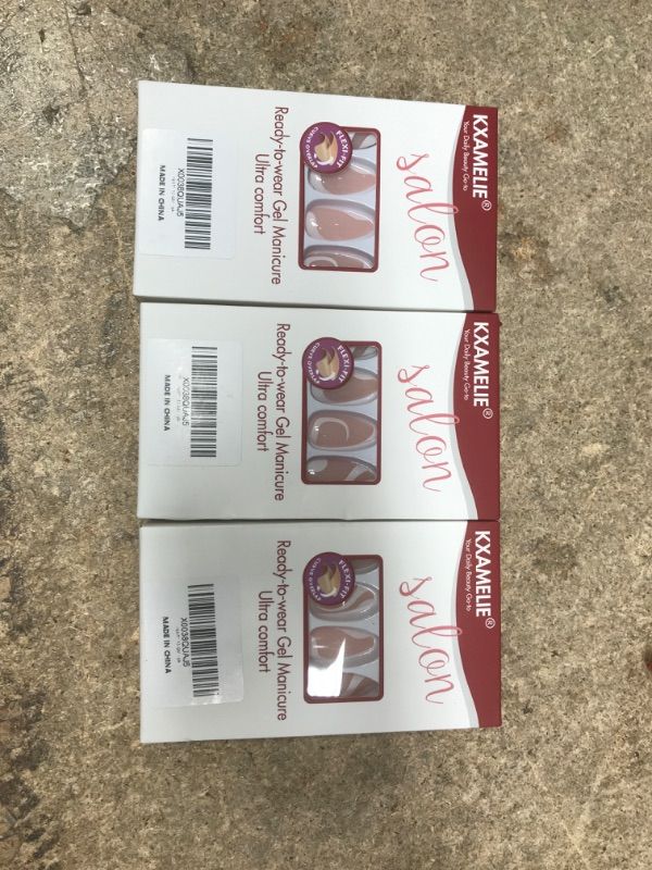Photo 1 of **THREE PACK**  KXAMELIE Medium Length Almond Press on Nails with Designs,Nude White Swirls Acrylic Nails Press on,Stick on Nails for Women,Glue on Nails Fake Nails for Daily Wear,Salon Perfect Wedding Nails Striped