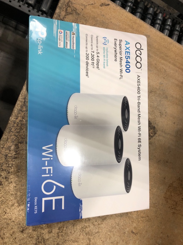 Photo 2 of TP-Link Deco AXE5400 Tri-Band WiFi 6E Mesh System – Wi-Fi up to 7200 Sq.Ft, Engadget Rated Best Mesh For Most People, Replaces WiFi Router and Extender, AI-Driven Mesh New 6GHz Band, 3-Pack(Deco XE75) WiFi 6E Mesh, 3-Pack