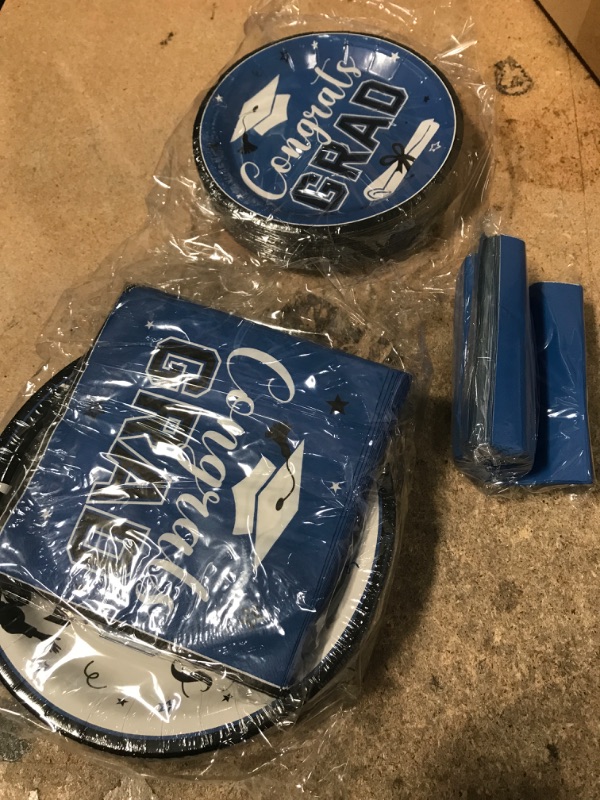 Photo 1 of 200 Pieces Graduation Plates and Napkins Set Serve for 50 Guests Congrats Grad Party Supplies Class of 2023 Paper Disposable Plates 9 inch 7 inch for School Home Celebration Party (Navy Blue)

