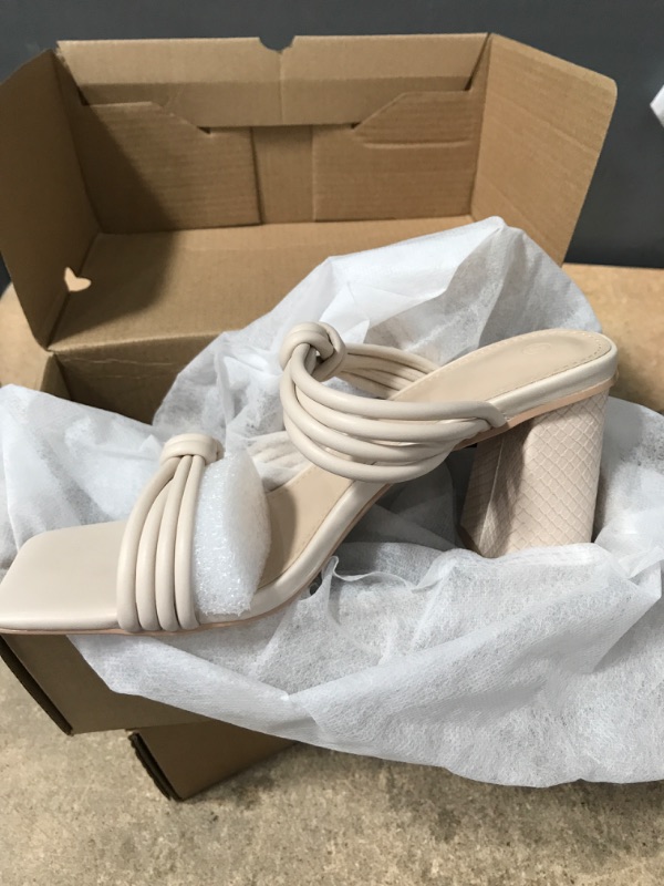 Photo 1 of Coutgo Womens Square Open Toe Heeled Sandals Backless Block Heel Strappy Mules Slip On Dressy Slides Shoes 6.5 Nude
