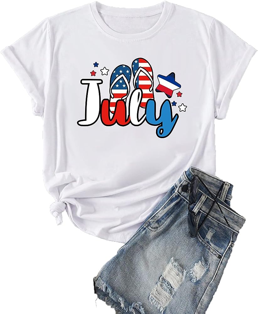 Photo 1 of 4th of July Shirts for Women, American Flag T Shirt USA Fourth of July Outfits Tee Shirts America Patriotic Shirt Tops