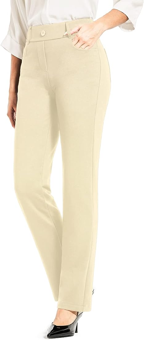 Photo 1 of 21" Inseam Capri Khaki Large - Bamans Slacks for Women Straight Leg Business Casual Work Pants Stretch Comfy Dress Pants