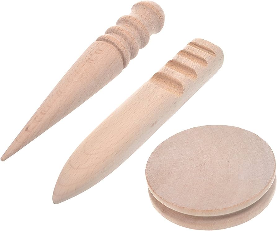 Photo 1 of 3 PK- Alikeke 3 PCS Wood Leather Edge Burnisher, Wood Slicker Leather Craft Edging Device, Wood Leather Burnisher Tool Multi-Size Set, Leather Craft Edge Chamfering Device for Burnishing Leather Projects