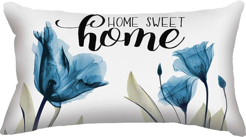 Photo 1 of 2 PK- Blue Tulip Throw Pillow Cover: Home Sweet Home Decorative Cushion Case for Sofa Couch Living Room - Blue Tulip Seasonal Holiday Decoration for Home Decor 12" x 20"