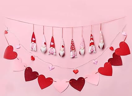 Photo 1 of 10pcs Decor Plush Set Love for Valentine's Day Mother's Day Marriage Proposal Ceremony and Birthday Party Gift,with 8pcs Handmade Hanging Gnomes,Lights and Banner, Pack into Gift Box,Cute Pink
