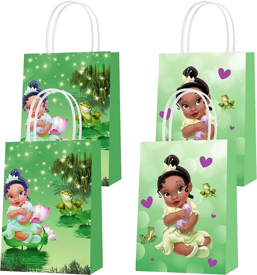 Photo 1 of 16 Pack Princess and The Frog Party Favor Bag, Little Princess Tiana Paper Bags The Frog Sweet Candy Gift Bags and Princess and The Frog Party Decorations Supplies