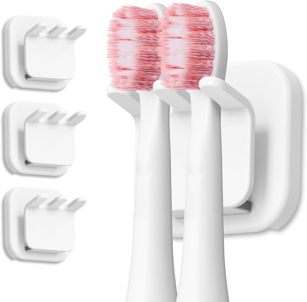 Photo 1 of 2 PK-3 Pack Electric Toothbrush Holder Wall Mounted, 3 in 1 Self-Adhesive Travel Tooth Brush Head Holder Organizer Hanging for Bathroom Shower Storage Hook (White)