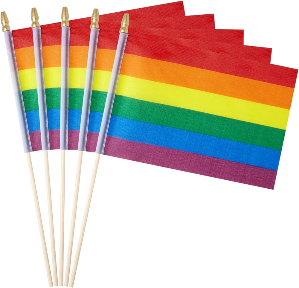 Photo 2 of 3 PK- ZXvZYT 12 Pack Pride Rainbow Flags Gay LGBT Small Mini Hand Held Stick Flag Festival Party Parades Decorations( 5x8 Inch) 12pack