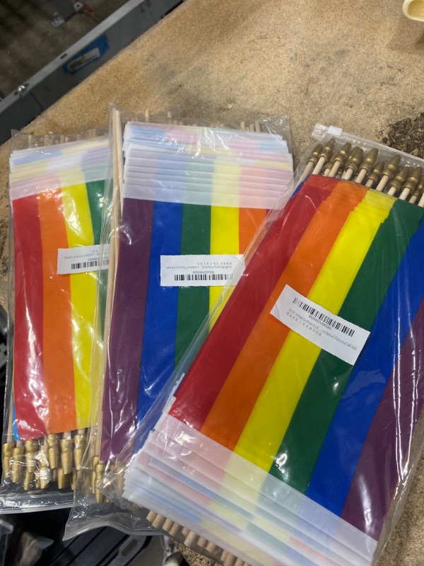 Photo 1 of 3 PK- ZXvZYT 12 Pack Pride Rainbow Flags Gay LGBT Small Mini Hand Held Stick Flag Festival Party Parades Decorations( 5x8 Inch) 12pack