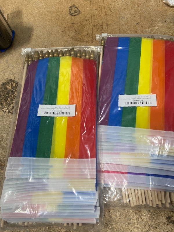 Photo 2 of 2 PK- ZXvZYT 12 Pack Pride Rainbow Flags Gay LGBT Small Mini Hand Held Stick Flag Festival Party Parades Decorations( 5x8 Inch)
