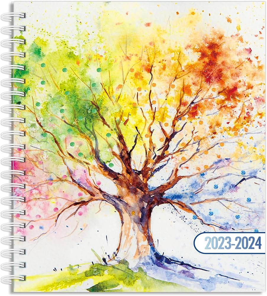 Photo 1 of 2 PK- Hardcover Academic Year 2023-2024 Planner: (July 2023 Through June 2024) 8.5"x11" Daily Weekly Monthly Planner Yearly Agenda. Bookmark, Pocket Folder and Stickers Set (Tree Seasons)