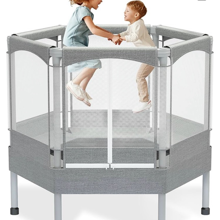Photo 1 of KIDIP Trampoline for Kids-4.6/5.5/7FT Indoor/Outdoor Toddler Trampoline Trampoline with Net,Safety Small/Baby Hexagon Trampoline with Enclosure-Birthday Gift for Children Age 1