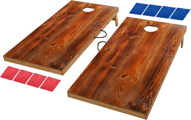 Photo 1 of UKASE Solid Wood Regulation Size Cornhole Set, Portable Toss Game with 8 Bean Bags, Durable Wood Grain Printed Surface and Underneath for Indoor and Outdoor
