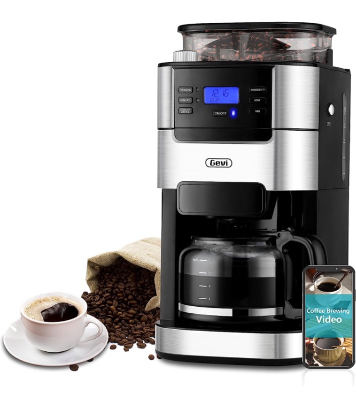 Photo 1 of 10-Cup Drip Coffee Maker, Grind and Brew Automatic Coffee Machine with Built-In Burr Coffee Grinder, Programmable Timer Mode and Keep Warm Plate, 1.5L Large Capacity Water Tank