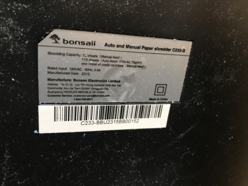 Photo 6 of Bonsaii Office Paper Shredder, 110-Sheet Autofeed Heavy Duty Paper Shredder, 30 Minutes Micro Cut Home Office Shredders with 4 Casters, P-4 Security Level&6.1 Gallon Large Bin (C233-B) 1 10 Sheet-Autofeed-New