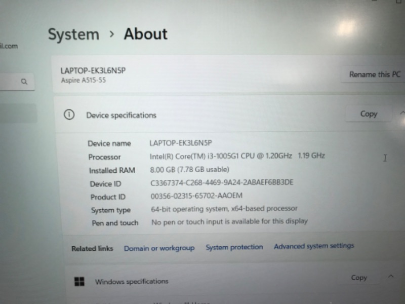 Photo 10 of Acer Aspire 5 A515-55-56VK, 15.6" Full HD IPS Display, 10th Gen Intel Core i5-1035G1, 8GB DDR4, 256GB NVMe SSD, Intel Wireless WiFi 6 AX201, Fingerprint Reader, Backlit Keyboard, Windows 10 Home
