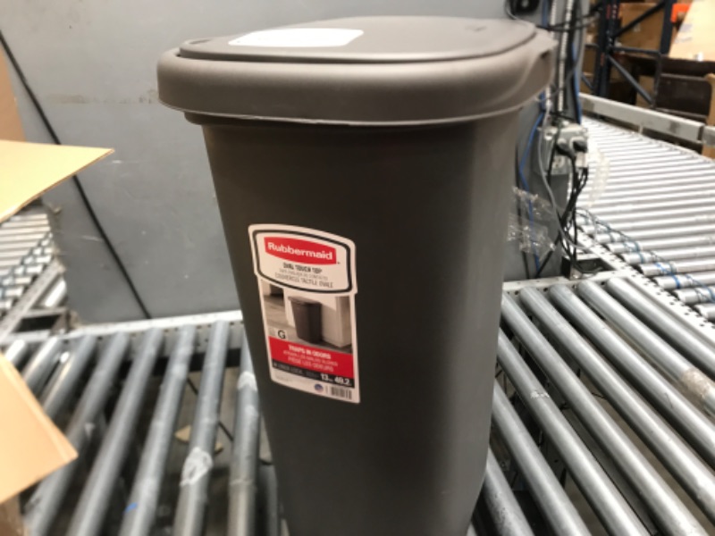 Photo 1 of Rubbermaid Commercial Products Touch Top Trash Can/Wastebasket with Lid, 13-Gallon, Small Black Garbage Bin for Home/Kitchen/Bathroom/Bedroom/Office