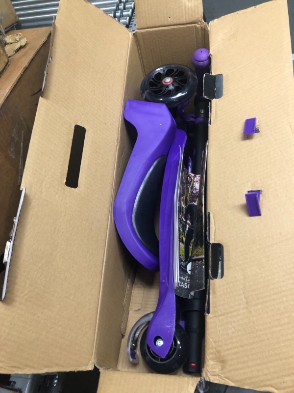 Photo 2 of *COLOR IS PURPLE* LaScoota 2-in-1 Kids Kick Scooter, Adjustable Height Handlebars and Removable Seat, 3 LED Lighted Wheels and Anti-Slip Deck, for Boys & Girls Aged 3-12 and up to 100 Lbs. Blue No Seat