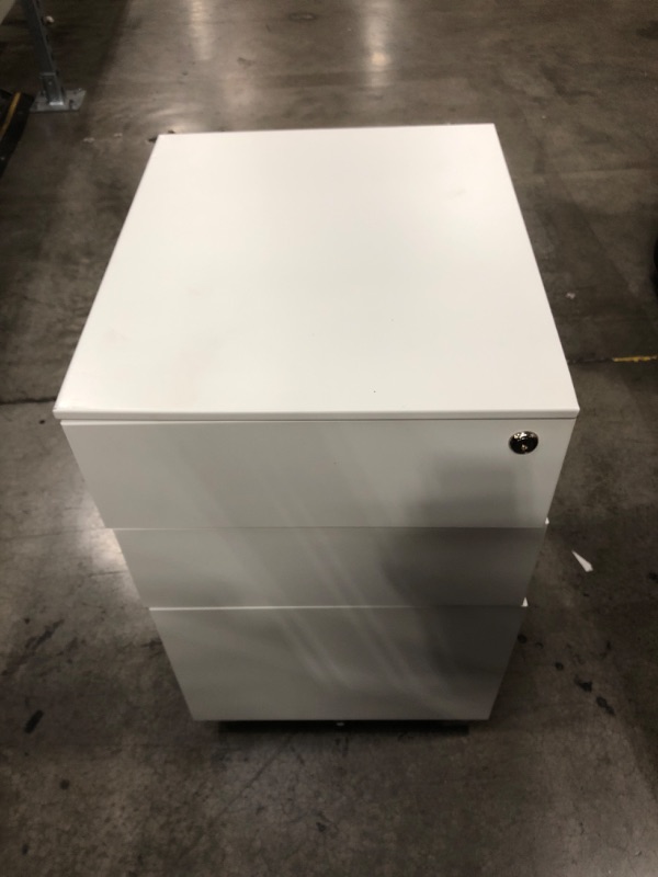 Photo 2 of DEVAISE Locking File Cabinet, 3 Drawer Rolling Pedestal Under Desk Office, Fully Assembled Except Casters, White White 14.6"W x 17.1"D x 23.6"H