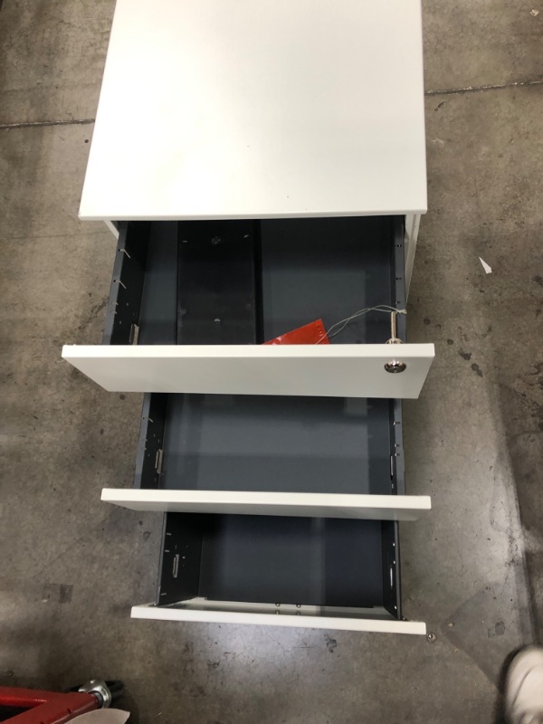 Photo 3 of DEVAISE Locking File Cabinet, 3 Drawer Rolling Pedestal Under Desk Office, Fully Assembled Except Casters, White White 14.6"W x 17.1"D x 23.6"H