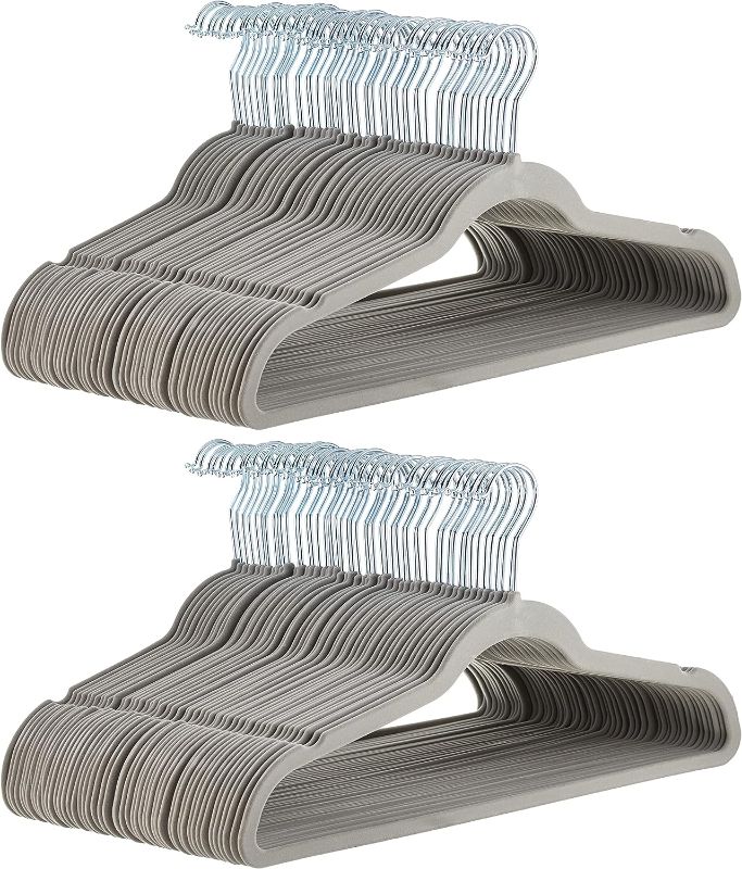 Photo 1 of Amazon Basics Slim, Velvet, Non-Slip Suit Clothes Hangers, Gray/Silver - Pack of 100
