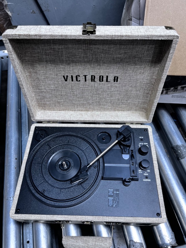 Photo 2 of Victrola Journey+ Signature Turntable Record Player - 33-1/3, 45 & 78 RPM Suitcase Vinyl Record Player, Bluetooth Connectivity & Built-in Speakers, Stereo RCA Output, Linen Finish, Cream