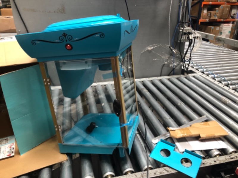 Photo 1 of *MISSING PIECE AND DAMAGE* Nostalgia Snow Cone Cart, 48-Inch, Makes 48 ICY Treats, Vintage Snow Machine Includes Metal Scoop, Storage Compartment, Wheels for Easy Mobility, White/Blue