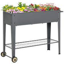 Photo 1 of *REVIEW NOTES* Outsunny
Grey Metal Raised Garden Bed Elevated with 2 Wheels and Water Drainage Hole