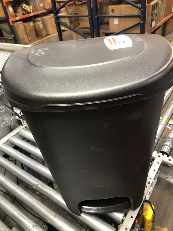 Photo 2 of *MINOR DAMAGE* Rubbermaid Classic Step-On Trash Can with Lid, 13-Gallon, Black, Easy Clean Wastebasket for Home/Kitchen/Bedroom/Office
