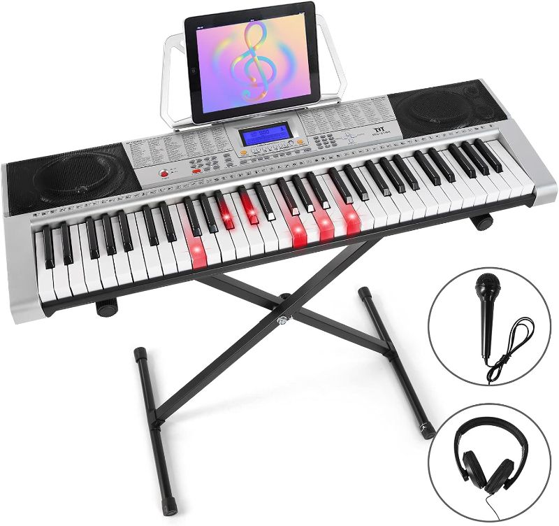 Photo 1 of MUSTAR 61 Key Piano Keyboard, Electric Piano Keyboard with Lighted Up Keys, Learning Keyboards Piano for Beginners, Piano Stand, LCD Screen, Headphones, Microphone, Kids Birthday Gifts
