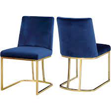 Photo 1 of *MISSING HARDWARE* Meridian Furniture Heidi Collection Modern | Contemporary Velvet Upholstered Dining Chair with Polished Gold Metal Frame, Set of 2, 19" W x 23" D x 32" H, Navy Navy Gold Base Dining Chair