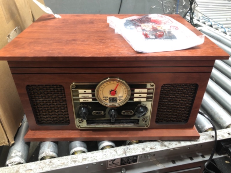 Photo 2 of Victrola Nostalgic 6-in-1 Bluetooth Record Player & Multimedia Center with Built-in Speakers - 3-Speed Turntable, CD & Cassette Player, FM Radio | Wireless Music Streaming | Mahogany Mahogany Entertainment Center