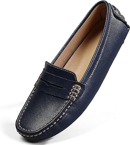 Photo 1 of Artisure Women's Classic Genuine Leather Penny Loafers Driving Moccasins Casual Slip On Boat Shoes Fashion Comfort Flats BLUE 10
