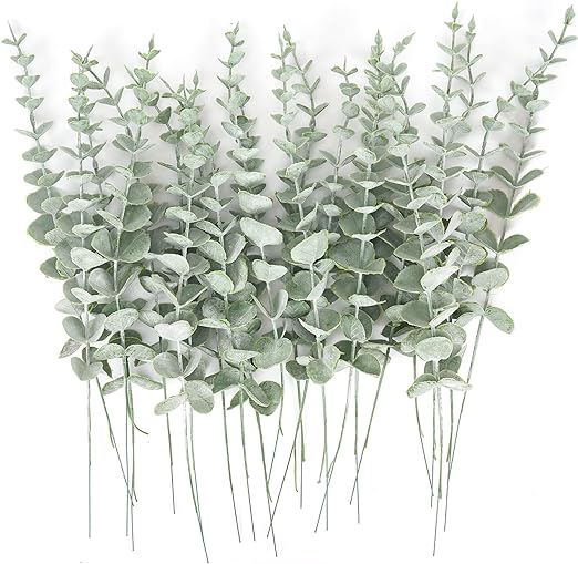 Photo 1 of 2 PACK**Osfvn Eucalyptus Stems 24pcs Artificial Eucalyptus Leaves Faux Branches 15 inches Decorative Green Plants Indoor Table Decor Flowers Floral Crafts Wedding Centerpiece Decorations
