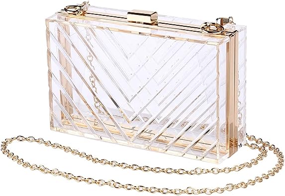 Photo 1 of Mulian LilY Women Clear Purse Acrylic Transparent Clear Clutch Bag, Shoulder Handbag With Removable Gold Chain Strap
