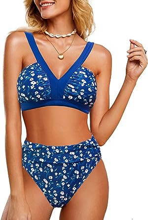 Photo 1 of wegan Bikini Sets for Women High Waisted Swimsuit Two Piece Floral Print V-Neck Bathing Suit Swimwear