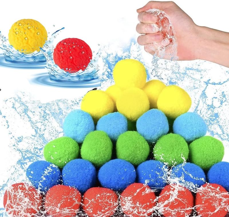 Photo 1 of bebikim 60 Reusable Water Balloons,Summer Fun with Water Soaker Balls and Soft Cotton Outdoor Water Toys Balls for Kids and Teens Games| Pool Party Balls for Backyard Water Fights Play
